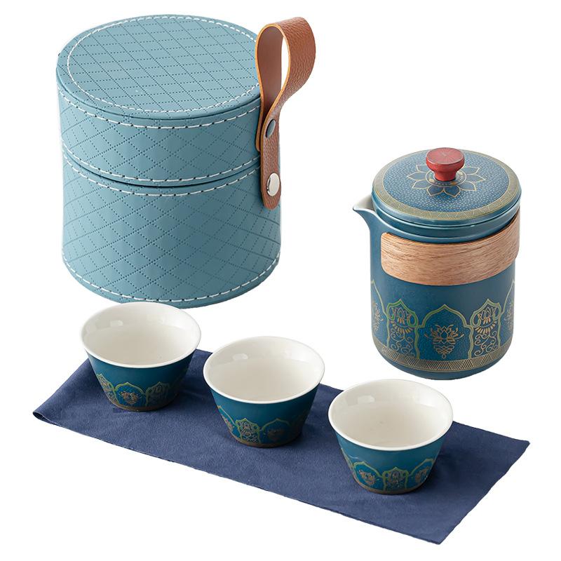 Ceramic travel tea set, portable bag, Kuaike cup, tea can, complete set, Kung Fu tea set, souvenir gift, business gift.