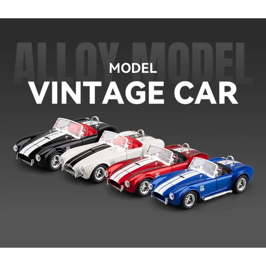1/22 Ford Shelby Cobra 427 S/C Roadster Legierungs-Sportwagenmodell Diecasts Metall Klassisches Retro-Auto Fahrzeuge Modell Ton Licht Kindergeschenke