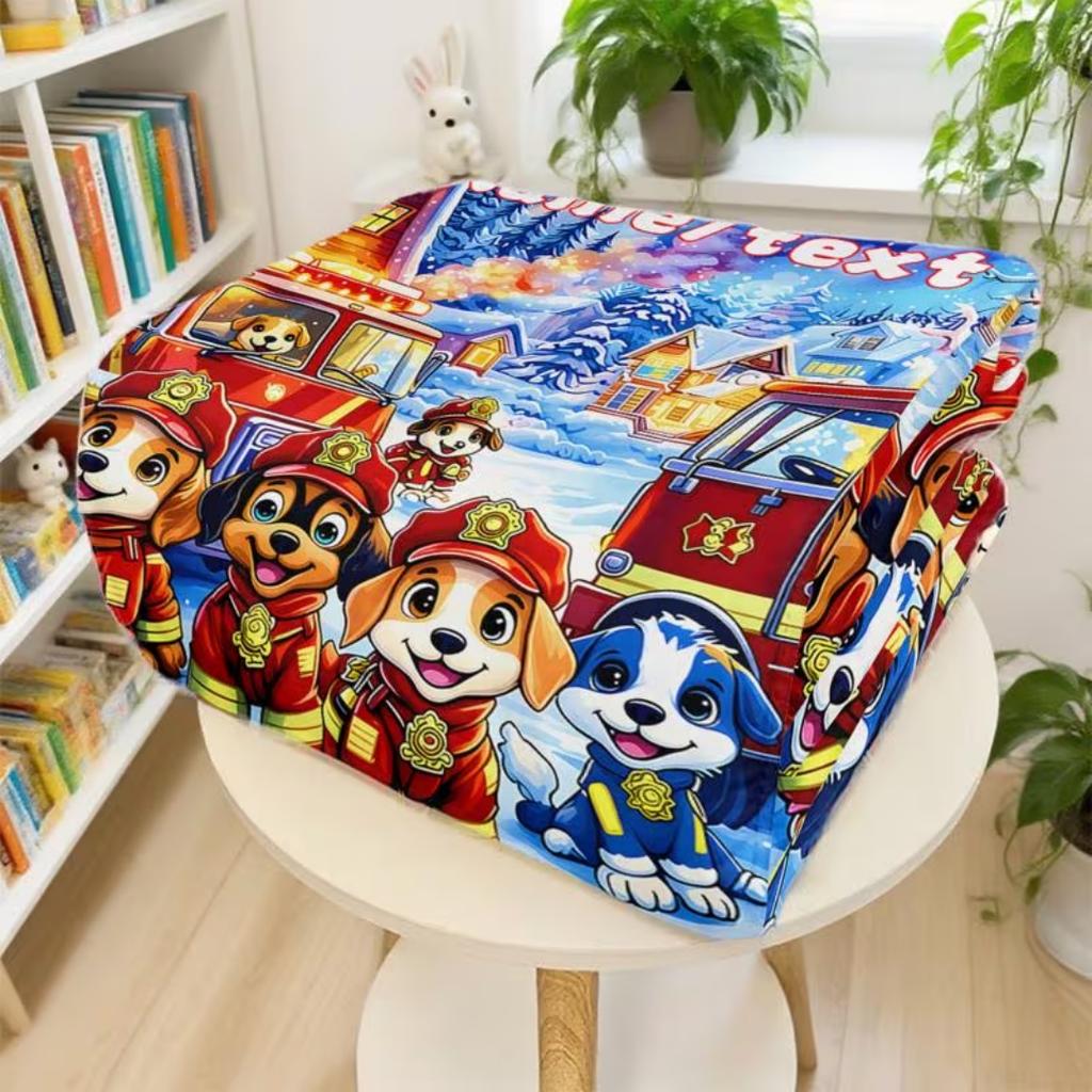 Custom Name Text Firefighter Dog Digital Print Flannel Blanket, Soft Warm Throw For Sofa Bed Travel Camping Office Armchair