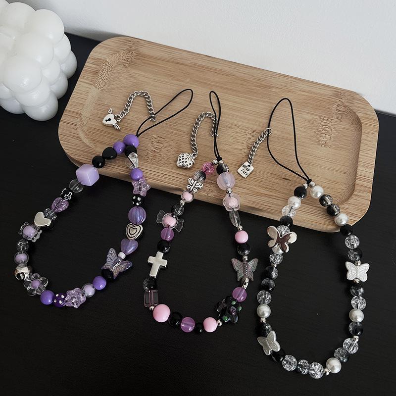 Aesthetic Beaded Phone Charms With Cute Butterfly Heart Pendants Colorful Acrylic Beads For Teen Girls Gifts Phone Decoration