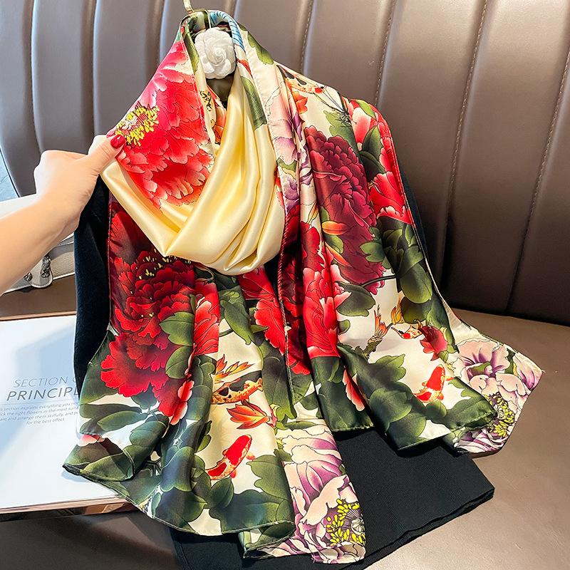 Women Scarf Silk Scarves Spring and Summer Fashion Printing Shawl Temperament Long Wrap Thin for Travel Warm Neck Sun Protection