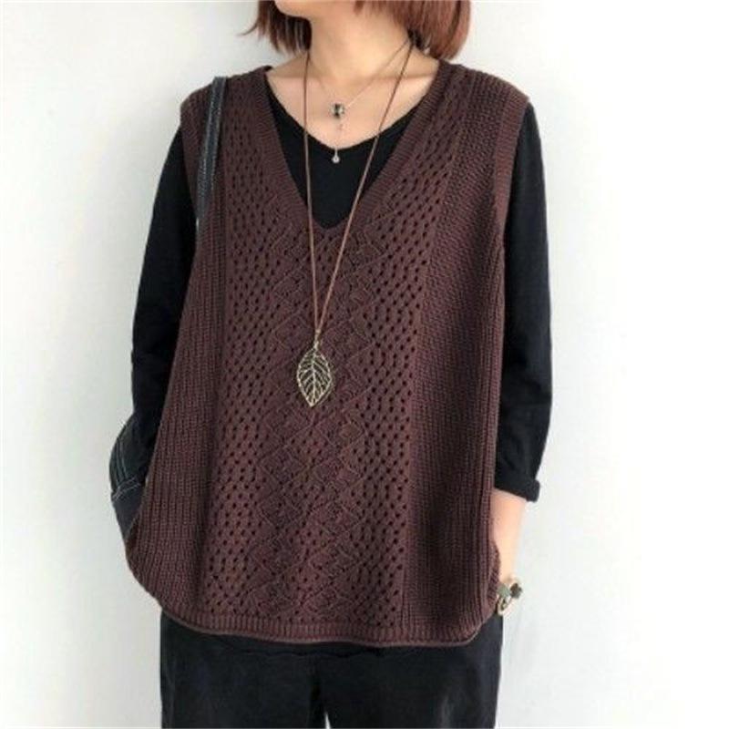 Gilet da Donna Maglione Senza Maniche Scollo a V Top Lavorato a Maglia Taglia Plus