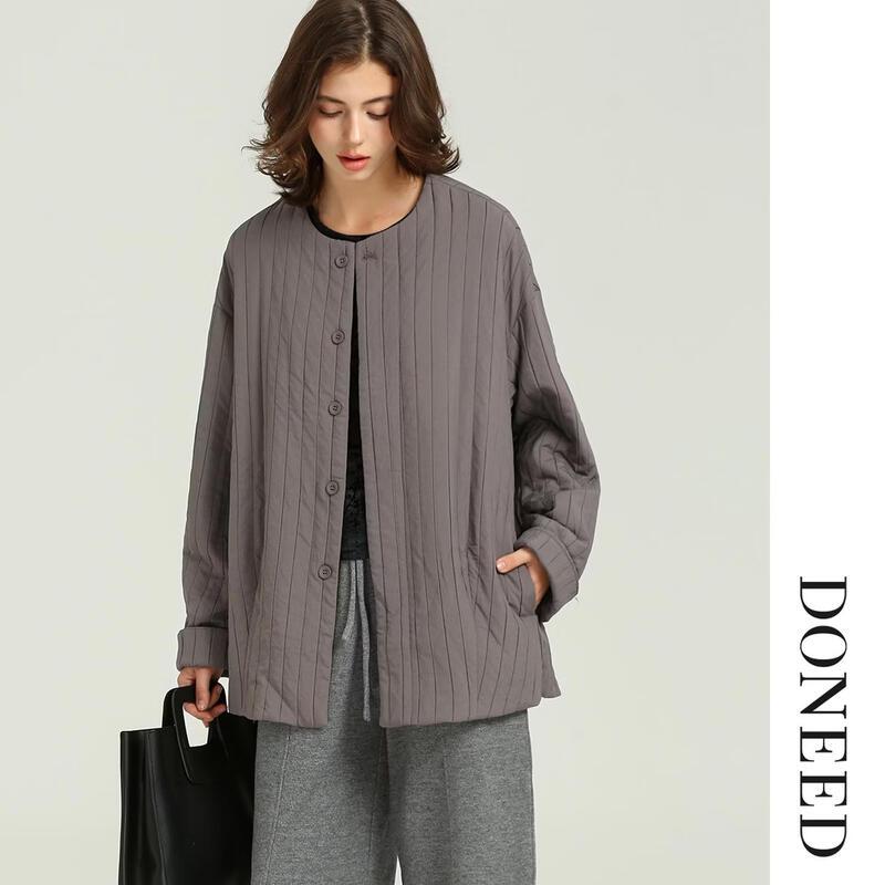 DONEED Minimalist Loose-Fit Vertical Striped Fall Jacket