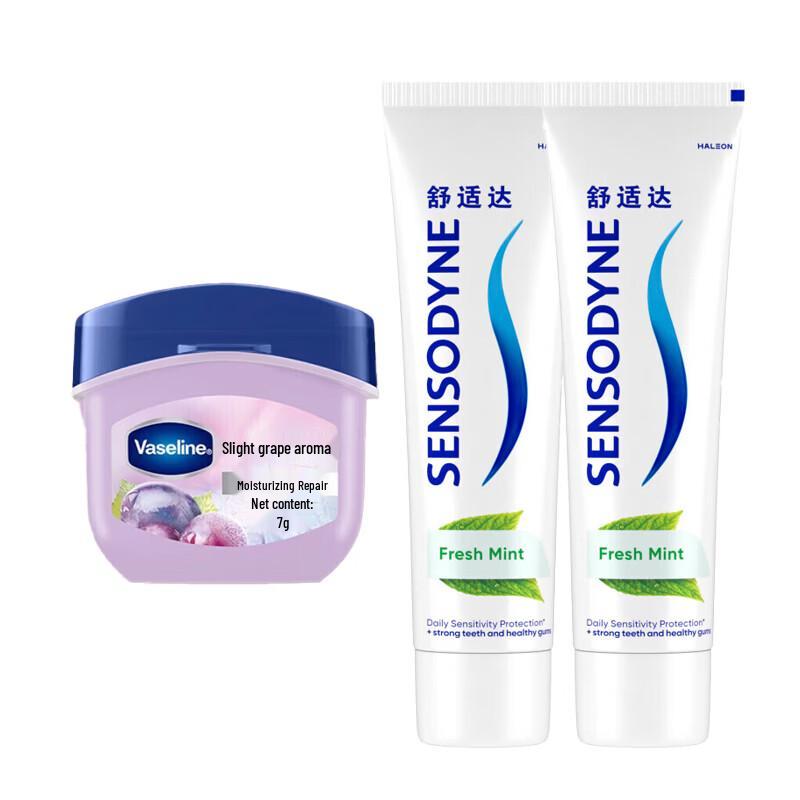 

Sensodyne Fresh Mint Sensitive Toothpaste & Vaseline Grape Lip Balm Bundle