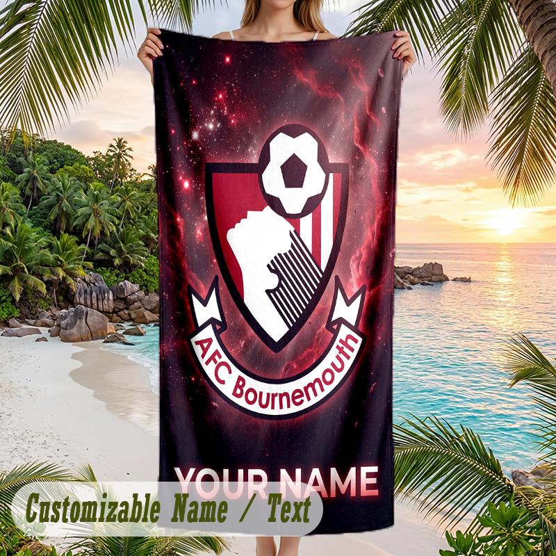 Beach Towel Bournemouth Football Print Custom Name Text Soft Towel for Swimming Pool