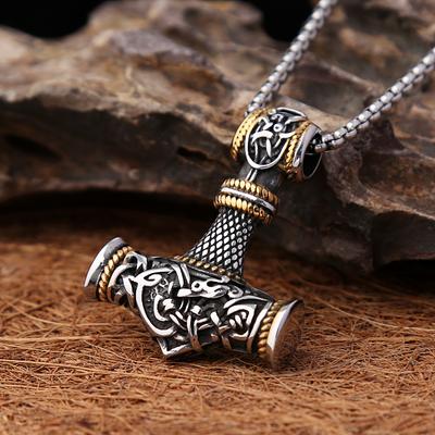 Viking Norrois Acier Inoxydable Marteau de Thor Mjolnir Rune Scandinave Amulette Chaîne de Collier Vegvisir Ancre Pendentif Bijoux Homme