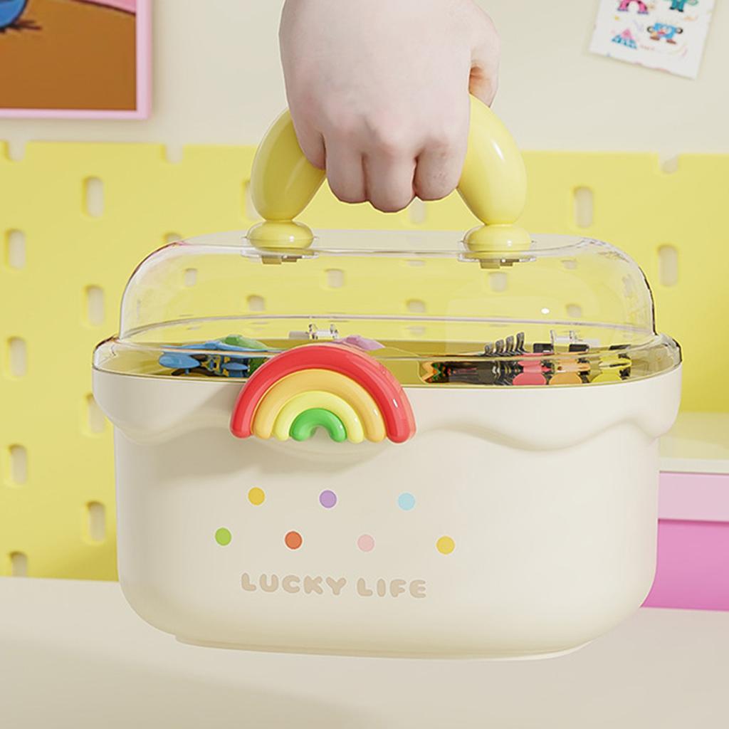 Childrens Hair Ornaments Organiser Double Layer Compartment Storage Box Portable with Handle for Home and Travel Use