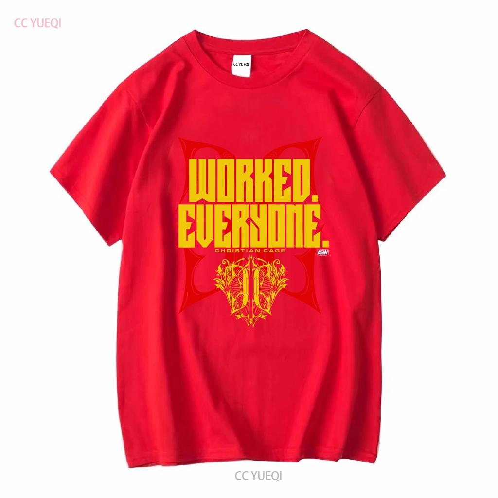 Christian Cage ha ingannato tutti Maglietta Ufficiale AEW Rossa e Gialla manica lunga o corta vintage Lavata uomo Morbida Casual