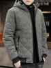 Men's Warm Quilted Hooded Jacket, Plush Winter Zip-Up Outerwear for Fall/Winter Outdoor Activities