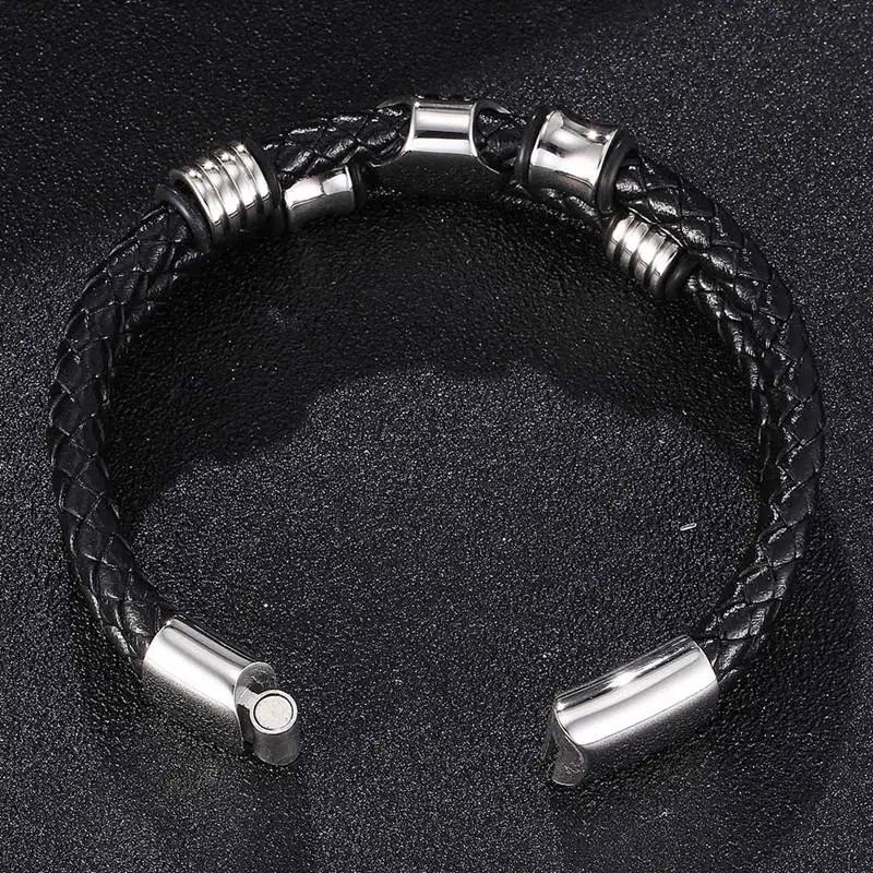 Men Multilayer Braided Leather Bracelet Charm Stainless Steel Clasp Bangles Punk Jewelry