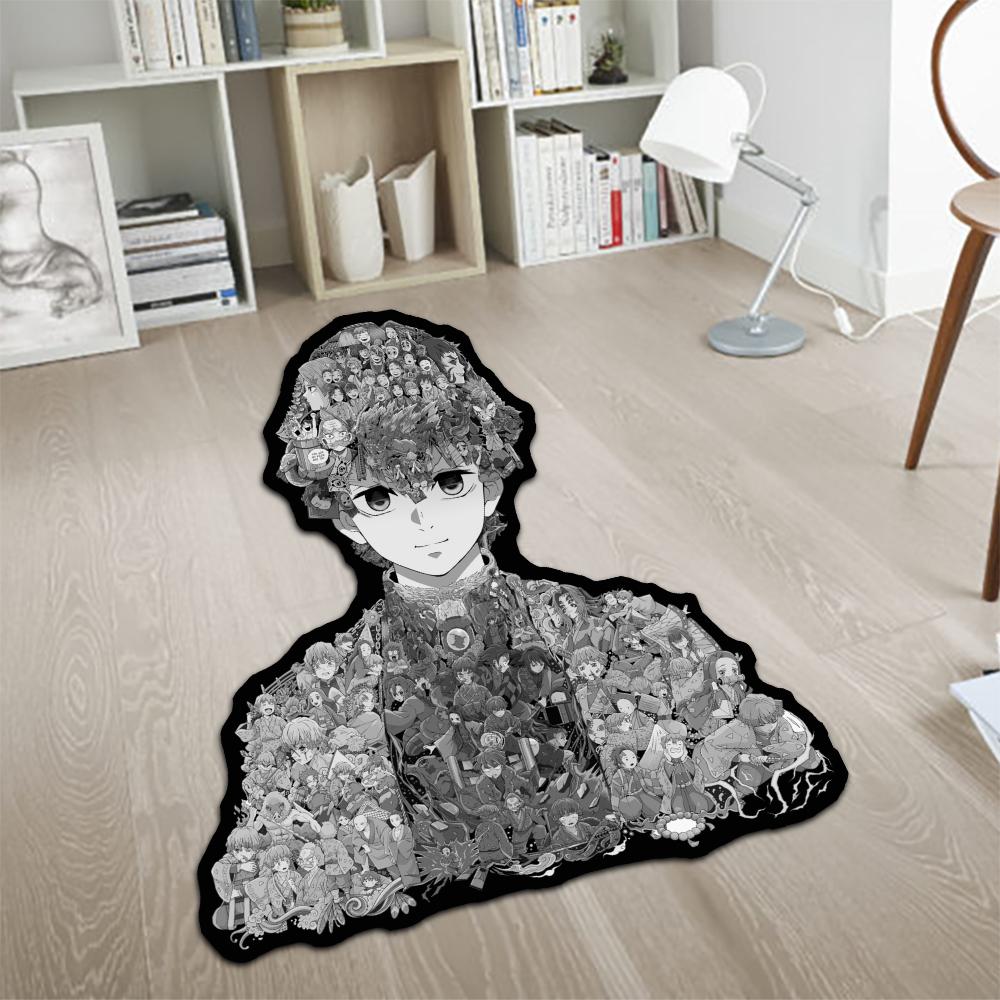 

Custom Irregular Anime Area Rug Demon Slayer Nezuko Rengoku Zenitsu Creative Wall Art Handmade Carpet for Home Decor longest side 60cm
