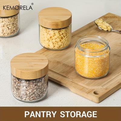 KEMORELA 2/4 Stück Glasbehälter 290/470ML mit luftdichten Deckeln Overnight Oats Behälter mit Bambusdeckeln Weithals Mason Salatschüssel