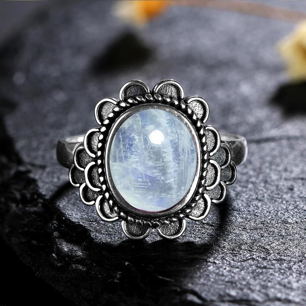 Natural 8*10MM Lapis Lazuli Finger Ring  Rings for Women Gift S Silver Flower Shaped Ring