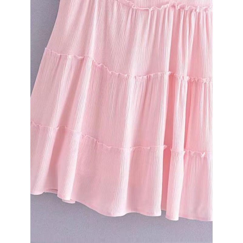 Kaslead New Arrival Women's Clothing Fashion Style Layered Patchwork Pink Sling Dress Loose Versatile Short Skirt