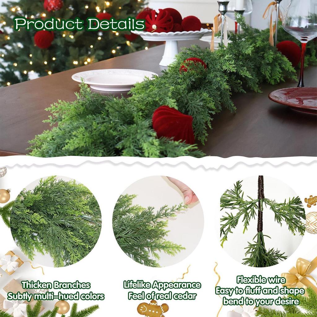 Cedar Garland Christmas Greenery Garland Realistic 5.91 Feet Greenery Holiday Decor for Table Fireplace Mantel Stair Railings