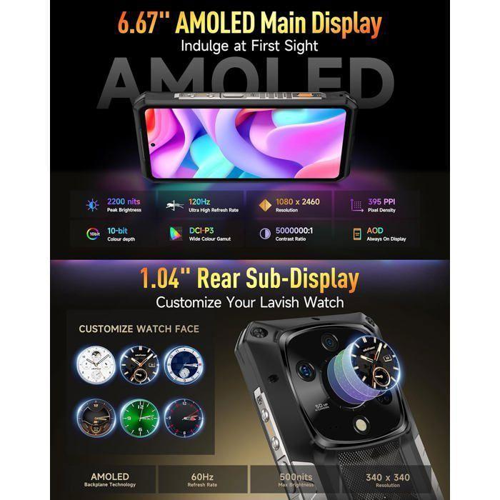 Téléphone Portable Incassable 5G Ulefone Armor 28 Pro 32+512Go 6,67" FHD+ Smartphone Robuste 50MP+64MP 10600mAh Dural SIM/NFC Noir