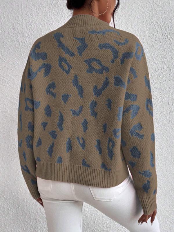Leopard Print Jacquard Round Neck Women's Knit Sweater - Fashionable Spring & Autumn Pullover