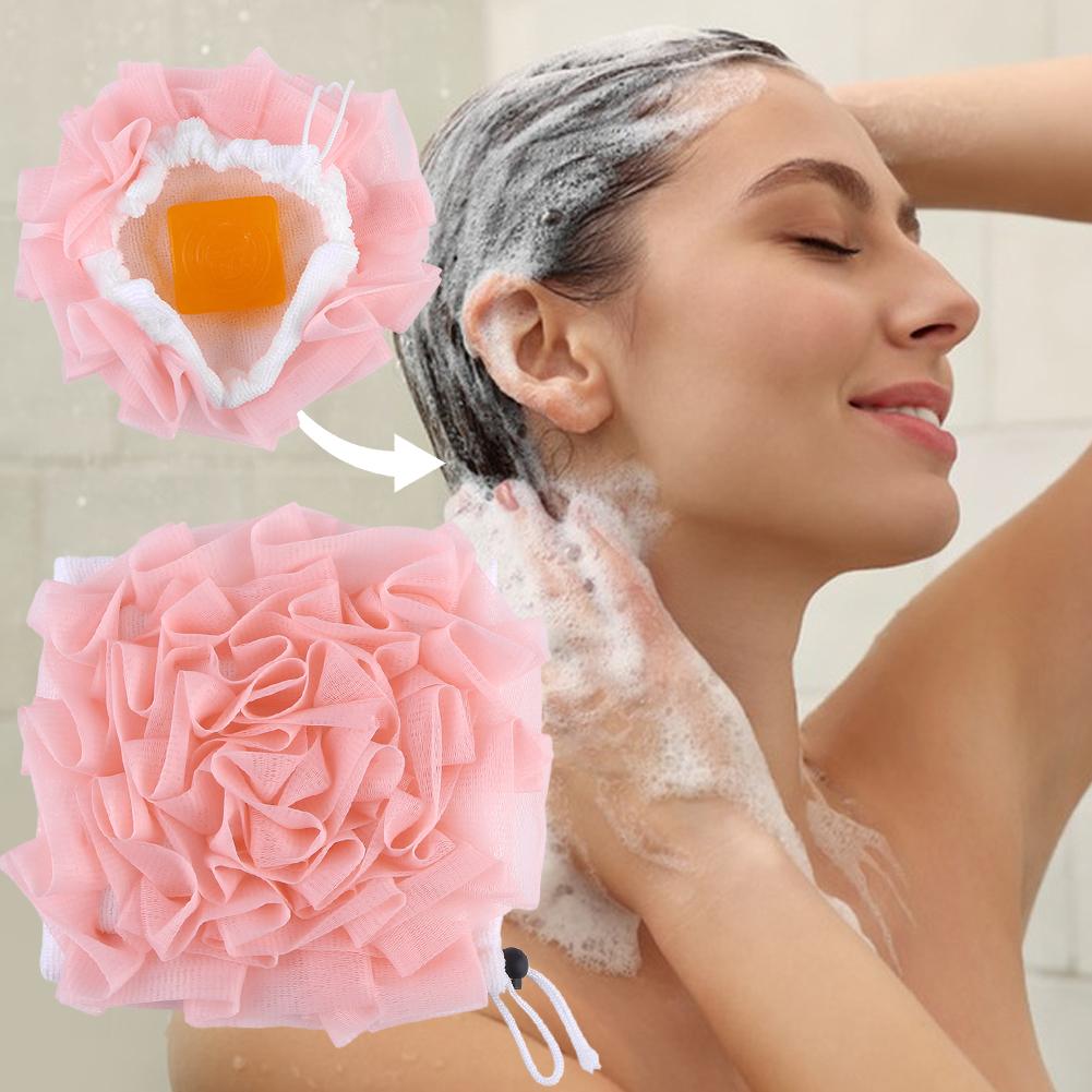 2-In-1 Shower Loofah with Drawstring Soft Bath Loofah Bath Loofah Shower Washcloth Set for Women Men