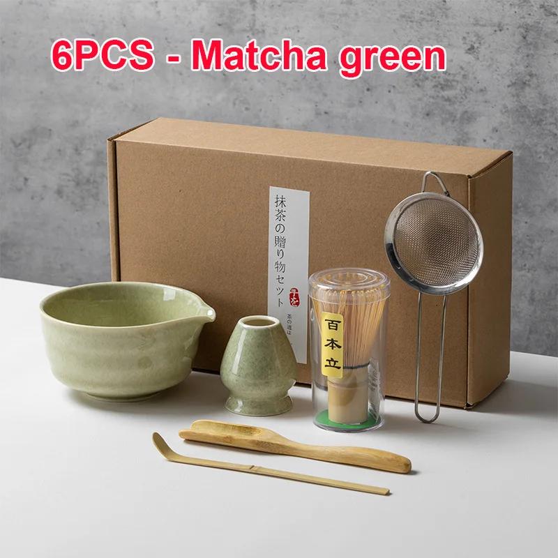 4 5 6 PCS Bamboo Matcha Whisk Set Ceramic Tea Bowl Traditional Japanese Tea Making Tools Home Kitchen Accessories Gift