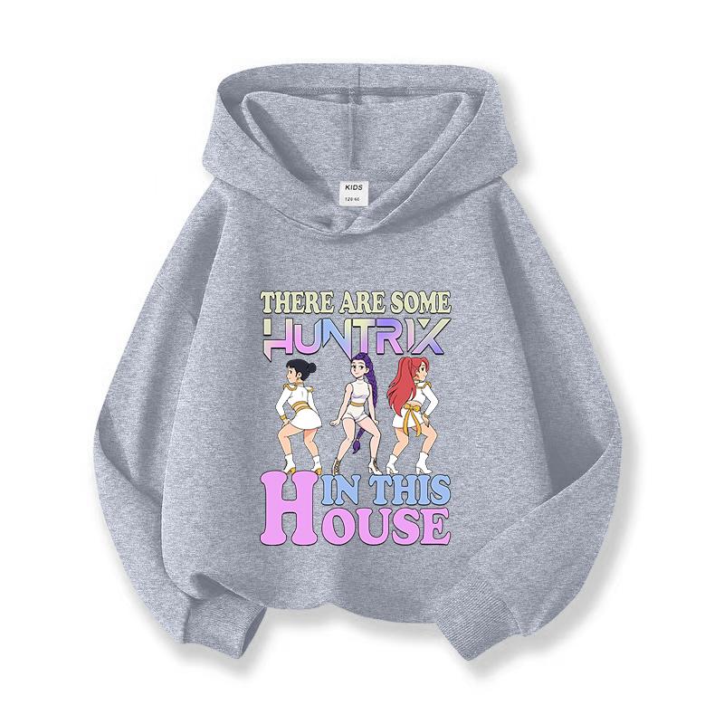KPop Devil Hunter Huntrix Printed Short Hoodie Children's Casual Fashion Sports Hoodie