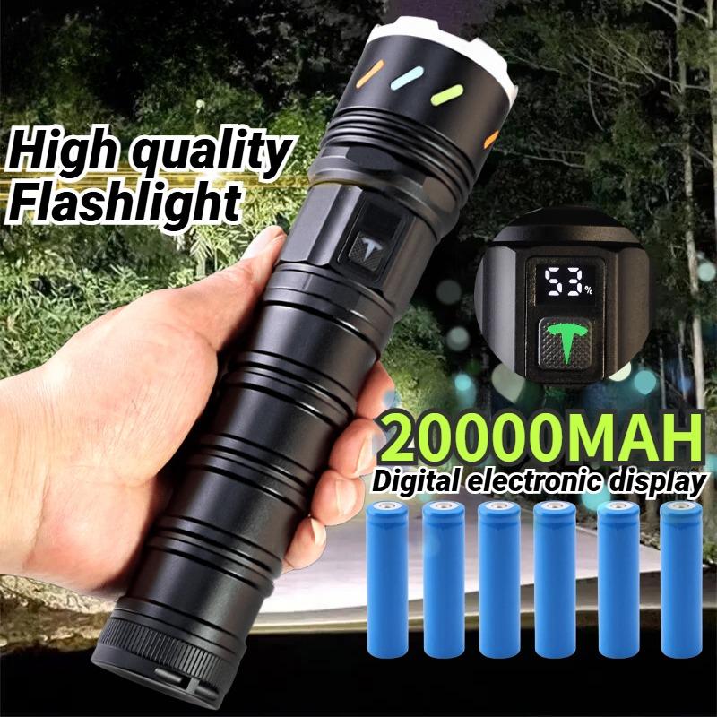 20000MAH 30W White Laser Flashlight TYPE-C Charging Zoom Digital Display with Fluorescence Strong Light Long-range Torch