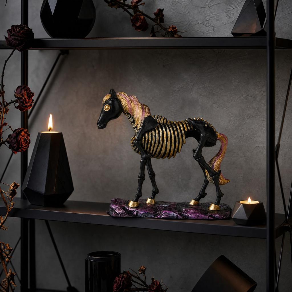 Halloween Skeleton Horse Resin Figurine Statue with for Shelf, Table and Mantel Decor
