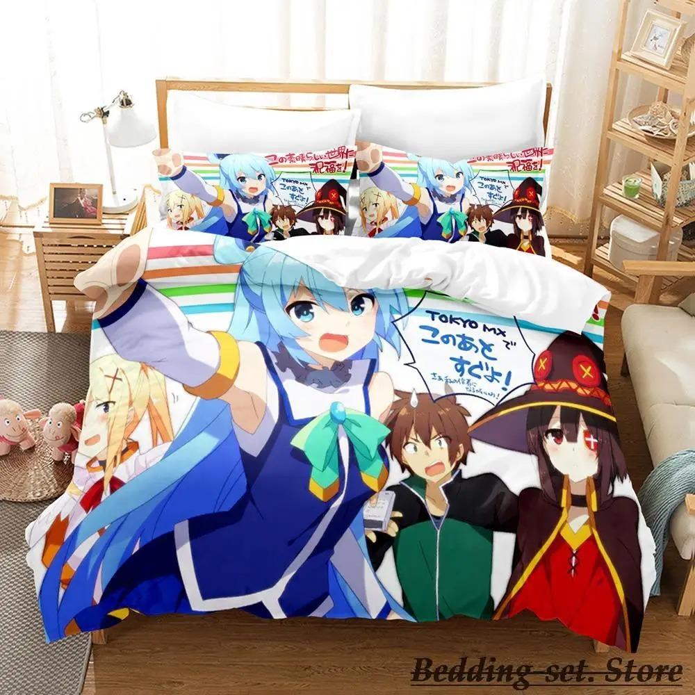 KonoSuba Bedding Set Single Twin Full Queen King Size Bed Set Adult Kid Bedroom Duvetcover Sets Anime parure de lit Bed
