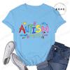 Brushstroke Autism Print Women's Streetwear T-Shirts Female T Shirts Autism Awareness Fashion Graphic Tees Tops Women Clothing