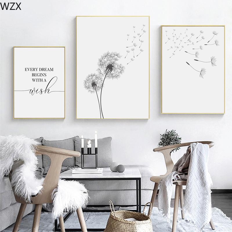 Make Wish Dandelion Poster Prints Nordic Style Dandelion Wall Art Canvas Painting Living Room Bedroom Nursery Decor home decor