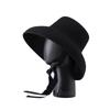Vintage Elegant Autumn Winter Wool Felt Fedora Hat for Women Flat Top Wide Downturned Brim Hat with Tie Band Church Hat Hallowee