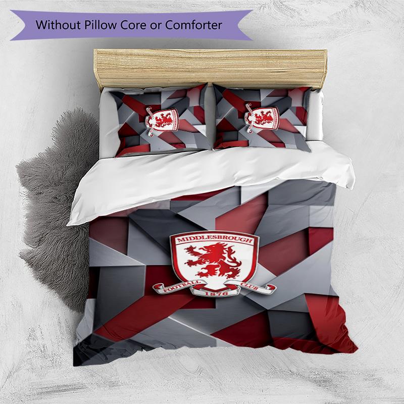 Middlesbrough FC Printed 3PCS Bedding Set Breathable Duvet Cover with Pillowcases Decorative Bed Linen for Bedroom Home