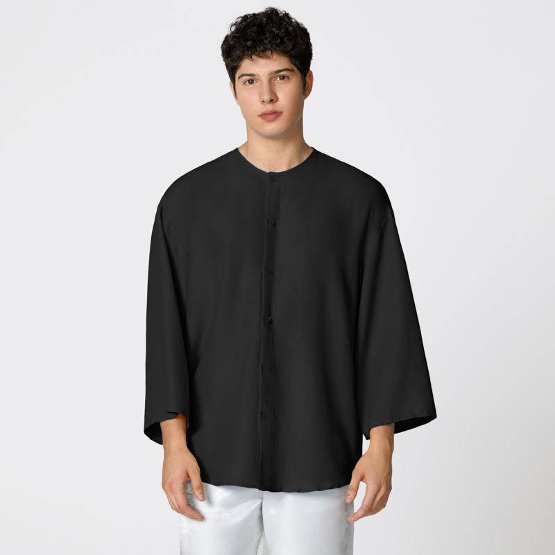 INCERUN S-XXXXXL Men Casual Loose 3/4 Sleeve Solid Color Long Tunic Tops Shirts