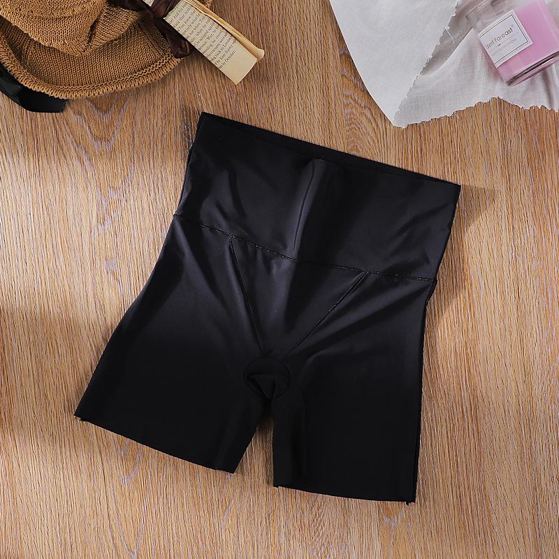 Женские весенне-осенние трусы-боксеры из чистого хлопка и ледяного шелка, бесшовные, с высокой талией, утягивающие живот, антипросвечивающие M чёрный