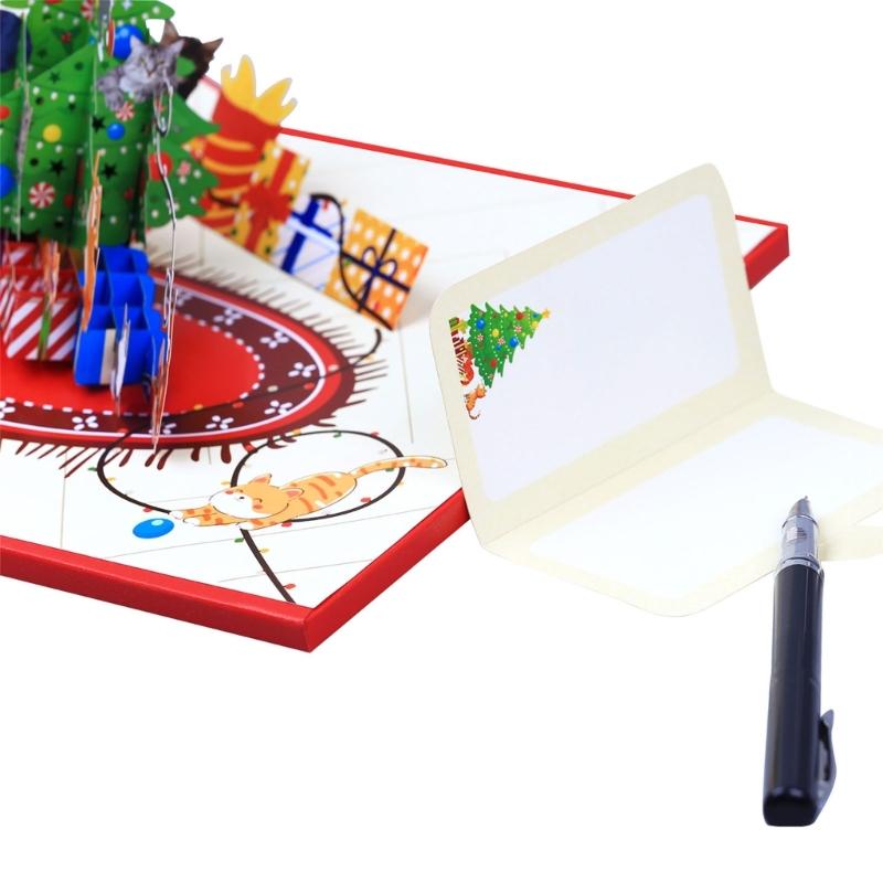 Musical Holiday Card Highlighting 3D Paper Sculpture Christmas Tree And Cats Participatory Light Consequences Artisanal Plan