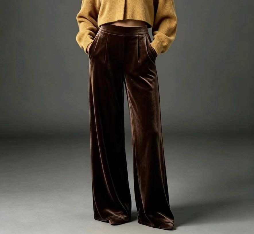 2026 European Velvet High-Waist Wide-Leg Floor-Length Pants for Women