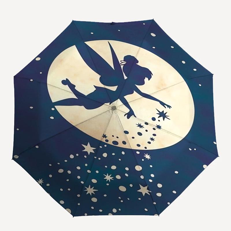 Tinker Bell Fashion Umbrella, Automatic Opening and Closing Cartoon Design, Iron Ribs and Handle, 8 Ribs, Suitable for All Occasions and Tra