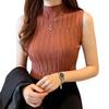 Women Bottoming Vest Solid Color Tops Collar Sleeveless Knitting Half High Slim Fit Tank Tops