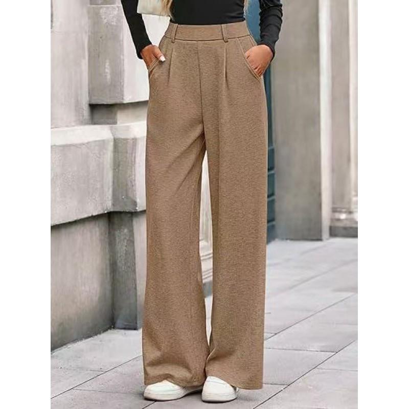 Womens High-Waisted Straight Leg Wide Pants Soft Comfortable Casual Trousers Winter 2026