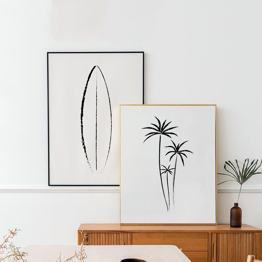 Surfboard And Palm Trees Wall Art Canvas Painting Nordic Posters And Prints Neutral Beach Wall Pictures Kids Nursery Room Decor No Frame