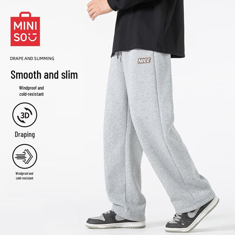 

MINISO Men s Winter Fleece-Lined Layered Letter Print Straight-Leg Casual Pants 2XL