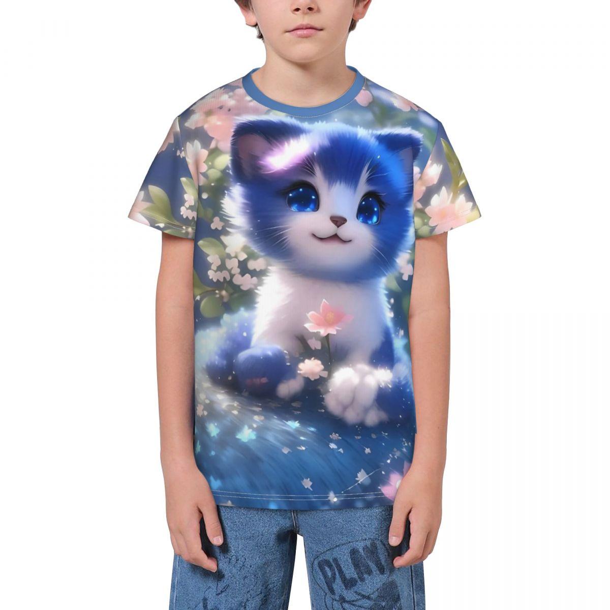 

Летний топ с круглым вырезом, 3D-принтом милого кота, модная повседневная детская футболка унисекс с коротким рукавом для мальчиков и девочек 170