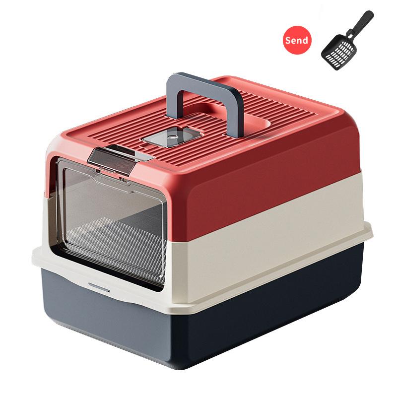 Large Size Cat Litter Box Full Enclosure Odor Control Splash Proof Portable Cat Toilet Cat Poop Pan with Cat Sand Spoon Included