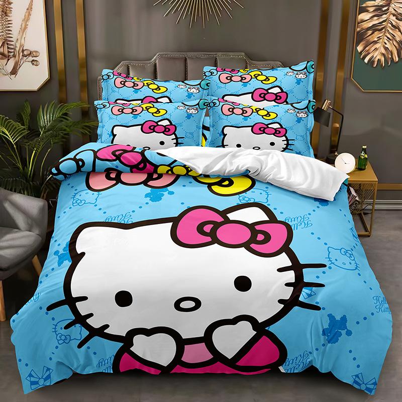 Kt Cat Series Three-Piece Set, Duvet Cover, Grinding Kit, Digital Printing Hello.