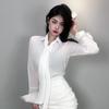 Korean Dongdaemun Gentle Sexy Feminine Ribbon Sheer Long Sleeve Shirt