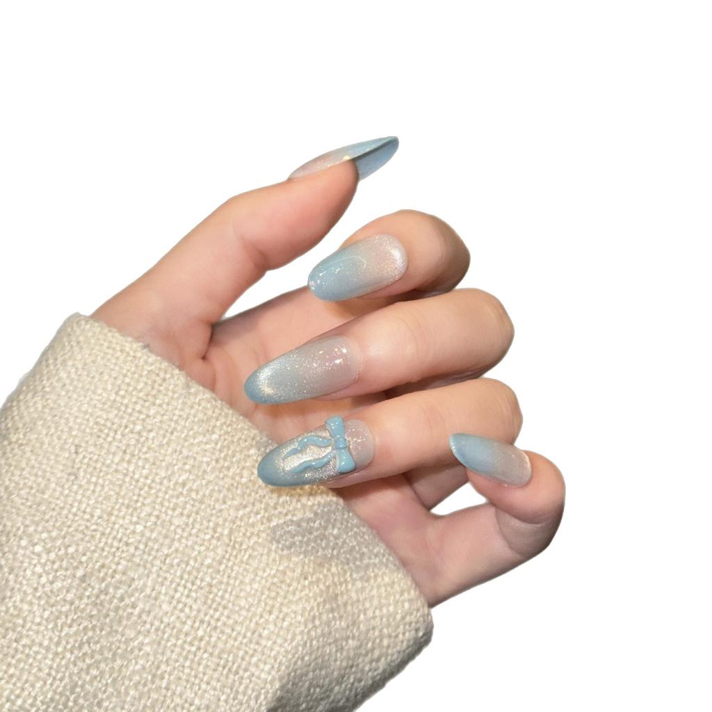 Handmade Armor-piercing and Summer Fresh Manicure Cute Bow French Daily Short Style Removable