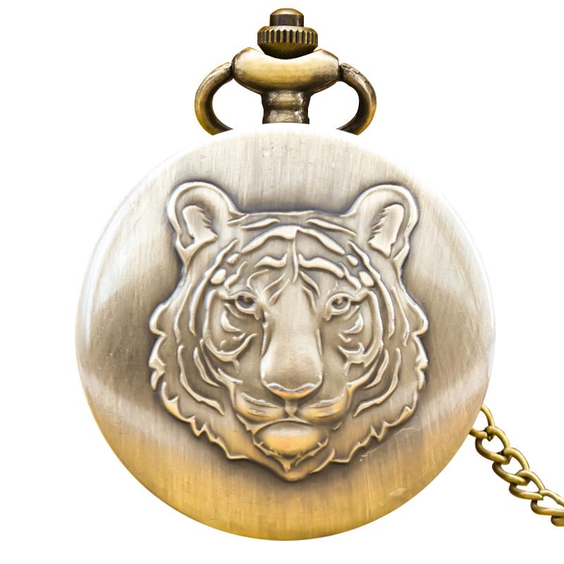 

Steampunk Vintage Bronze Animal Tiger Quartz Pocket Watch Necklace Pendant Clock Chain Men Women Chain Gift бронзовий