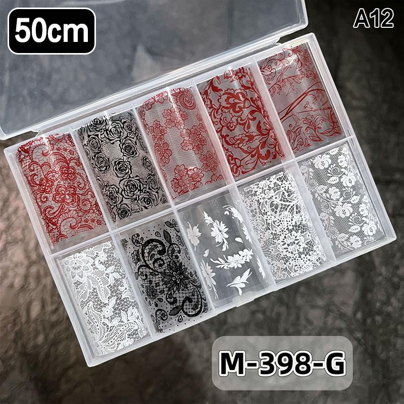 10 Rolls Nail Transfer Foils Sticker Black White Red Lace Flowers Nail Art Nail Charms Diy Nail Decoration Manicure Accessories