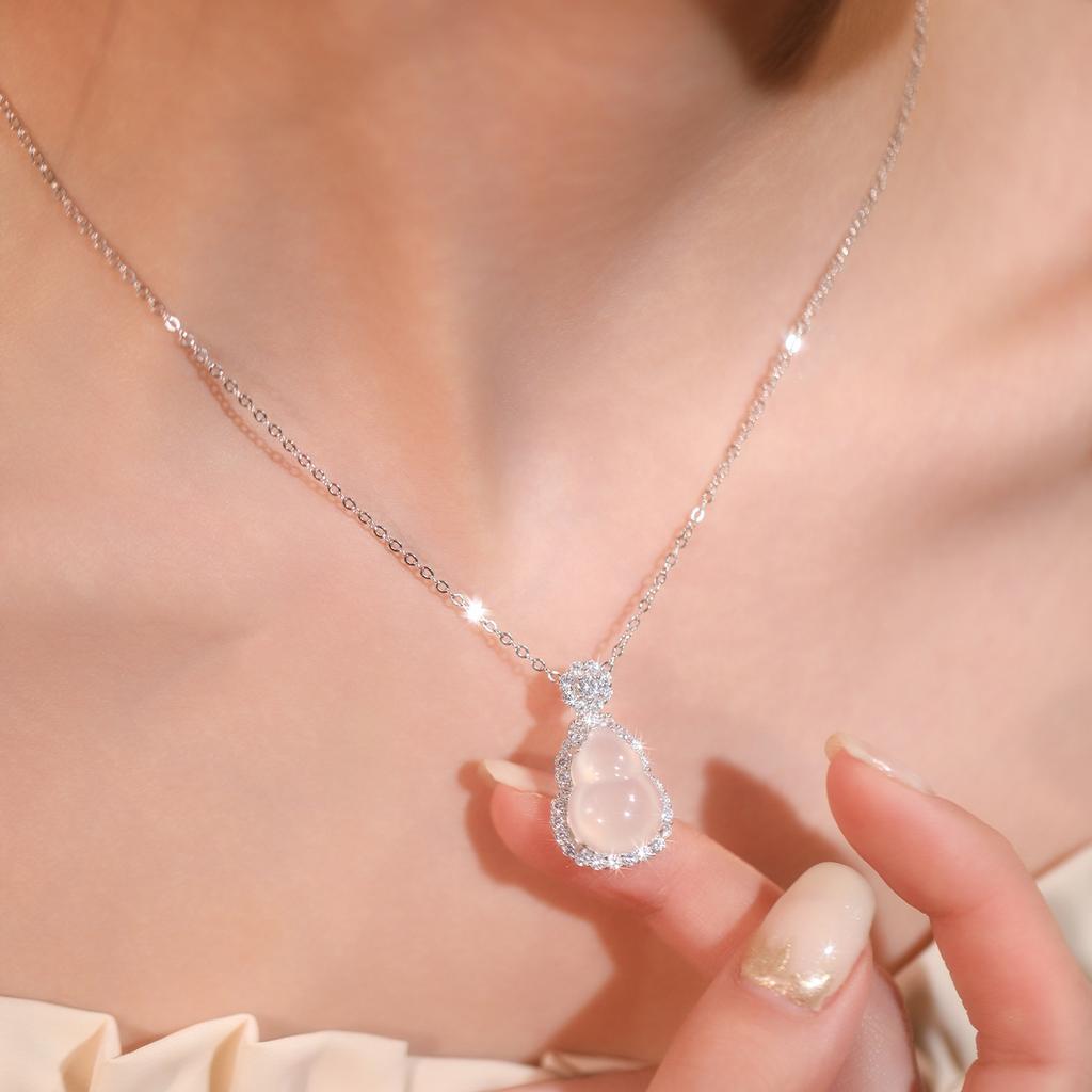 Clear White Chalcedony Gourd Sterling Silver S925 Necklace Autumn and Winter New Chinese Premium Light Luxury