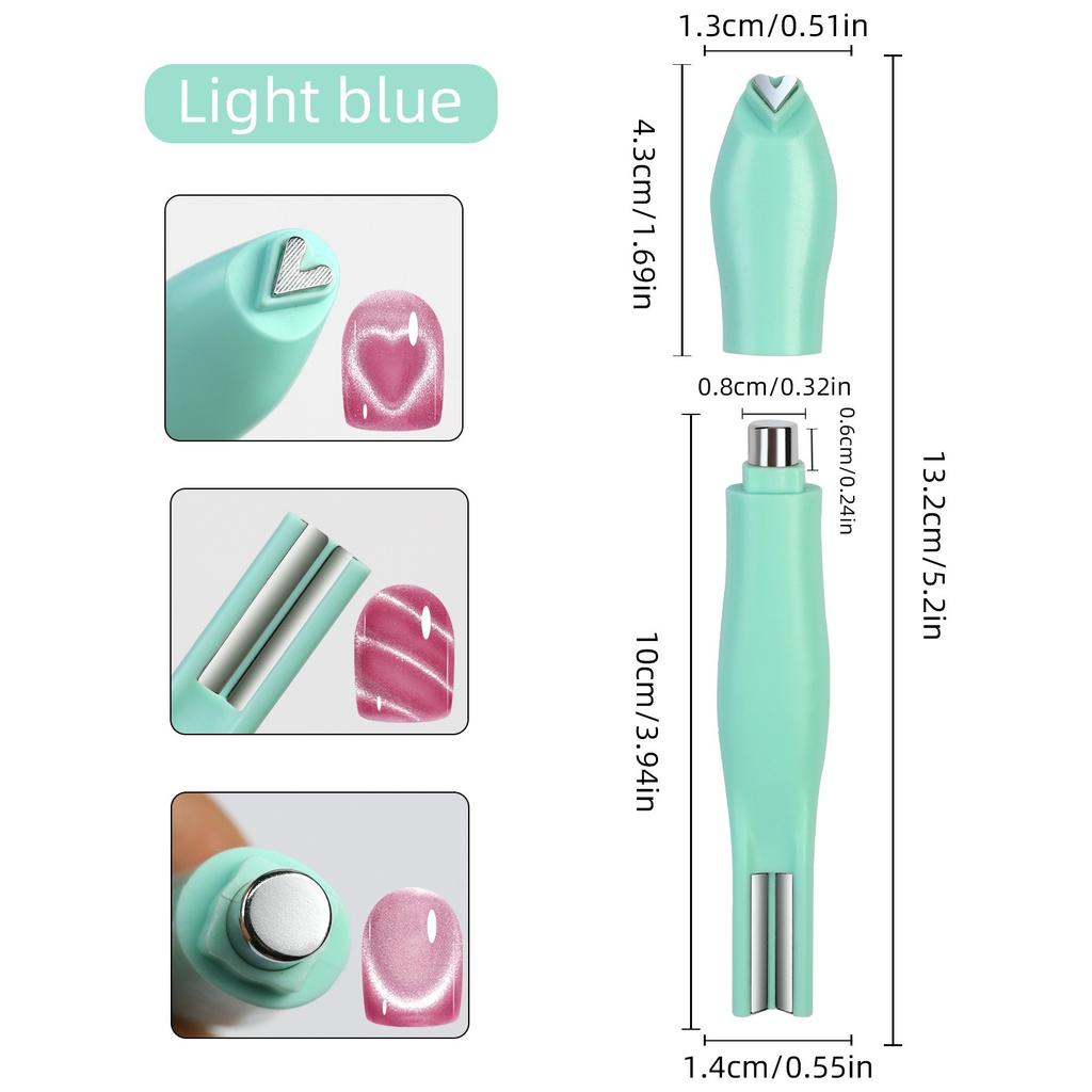 Imán 3D para Uñas Corazón de Amor 3 en 1 Efecto Ojo de Gato Doble Línea Patrón Luna Serpiente Uña Francesa Atracción UV Palo Magnético Manicura