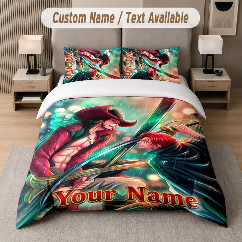 One Piece 3Pcs Bedding Set, Personalized Custom Name Text, 1 Duvet Cover & 2 Pillowcases For Bedroom